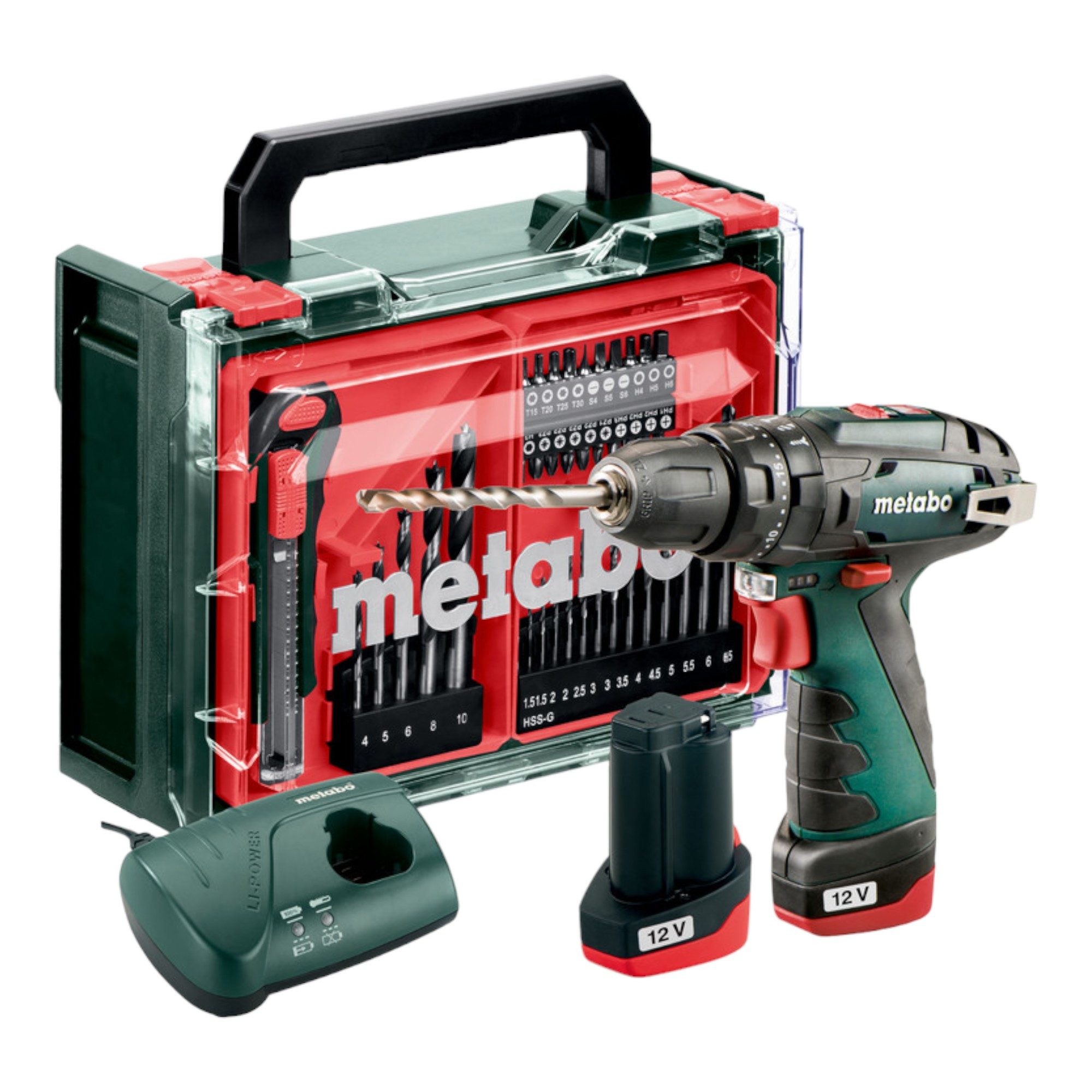 metabo Schlagbohrmaschine PowerMaxx SB Basic Set 12V 34 Nm (600385710) + 2x Akku 2,0Ah + Lader
