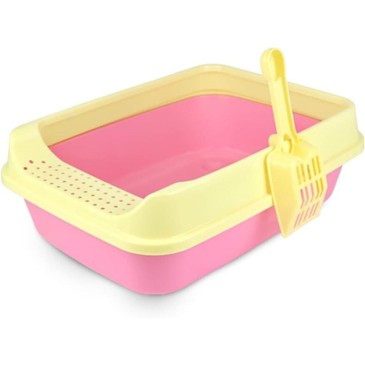 COFI 1453 Katzentoilette Schalentoilette mit Streuschaufel Gelb-Rosa, abnehmbare Umrandung
