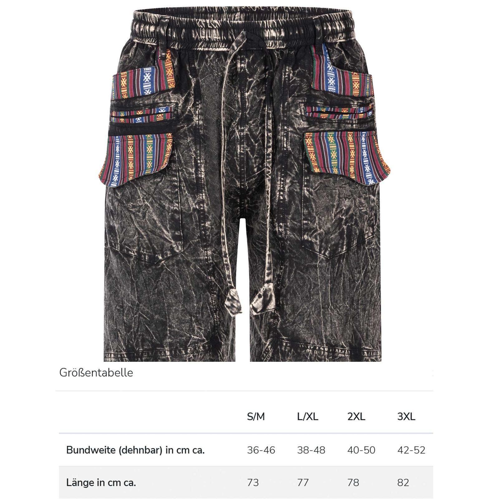 KUNST UND MAGIE Haremshose Kurze AHerren Hose 3/4 Baggy Cargo Yoga Shorts Hippie Goa Baumwolle