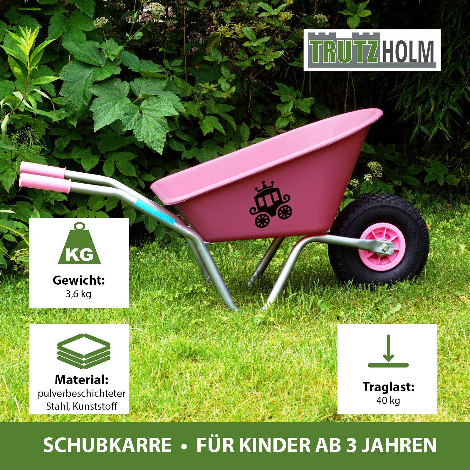 TRUTZHOLM Schubkarre Kinderschubkarre Prinzessin Metallschubkarre Gartenkarre Sandspielzeug