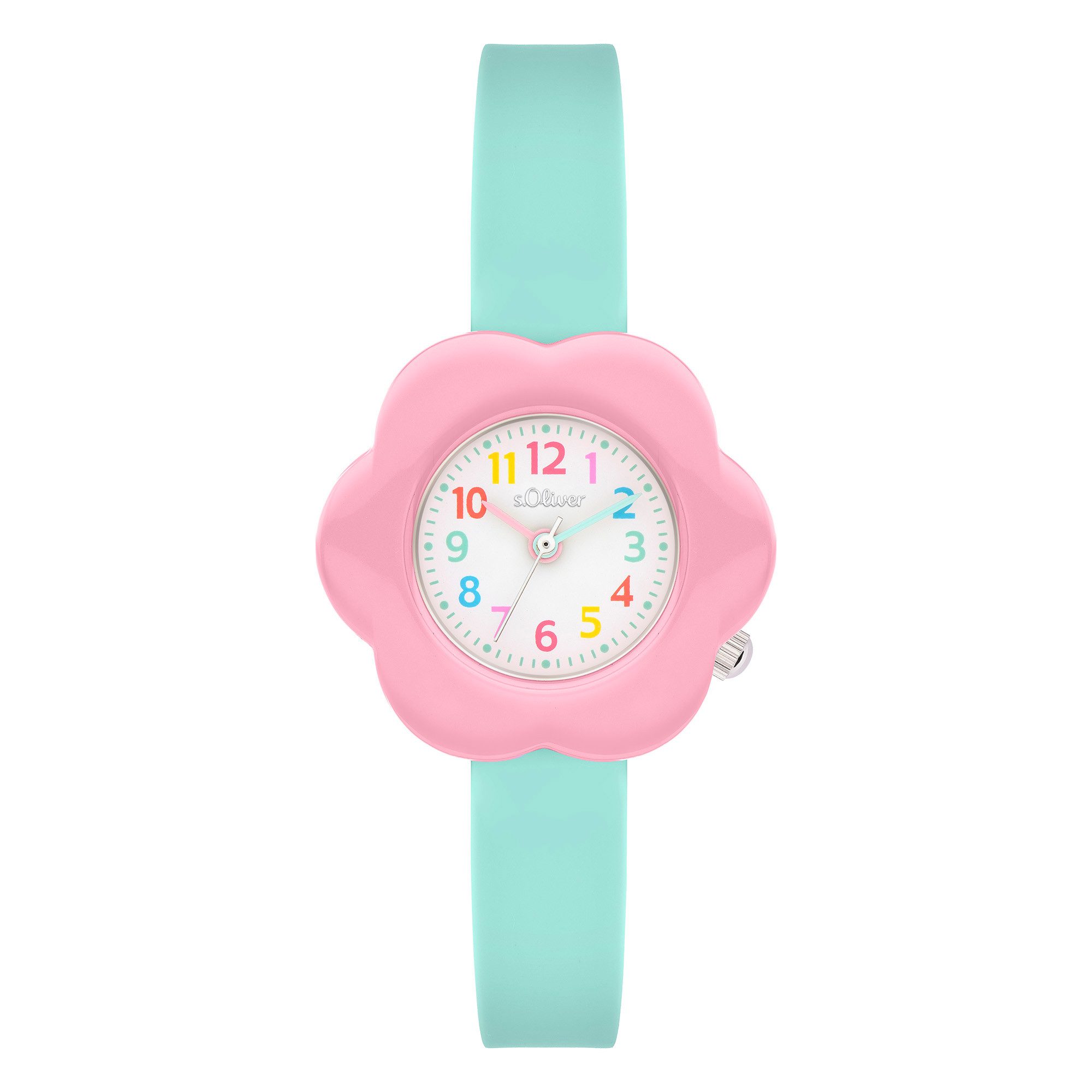 s.Oliver Quarzuhr Flower Power SO-4523-PQ, Armbanduhr, Silikonarmband, Kinderuhr, Mädchen, analog