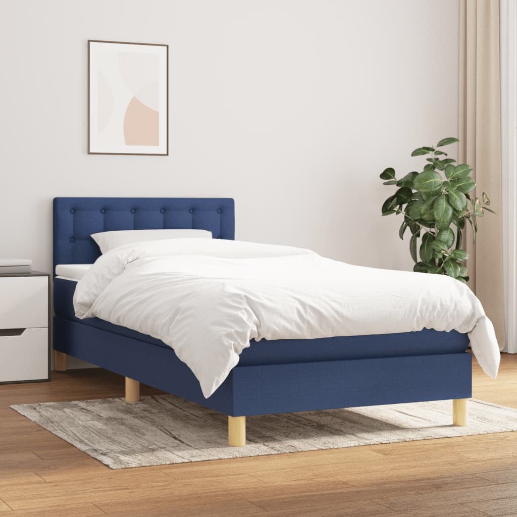 vidaXL Boxspringbett Boxspringbett mit Matratze Blau 90x200 cm Stoff Bett B günstig online kaufen
