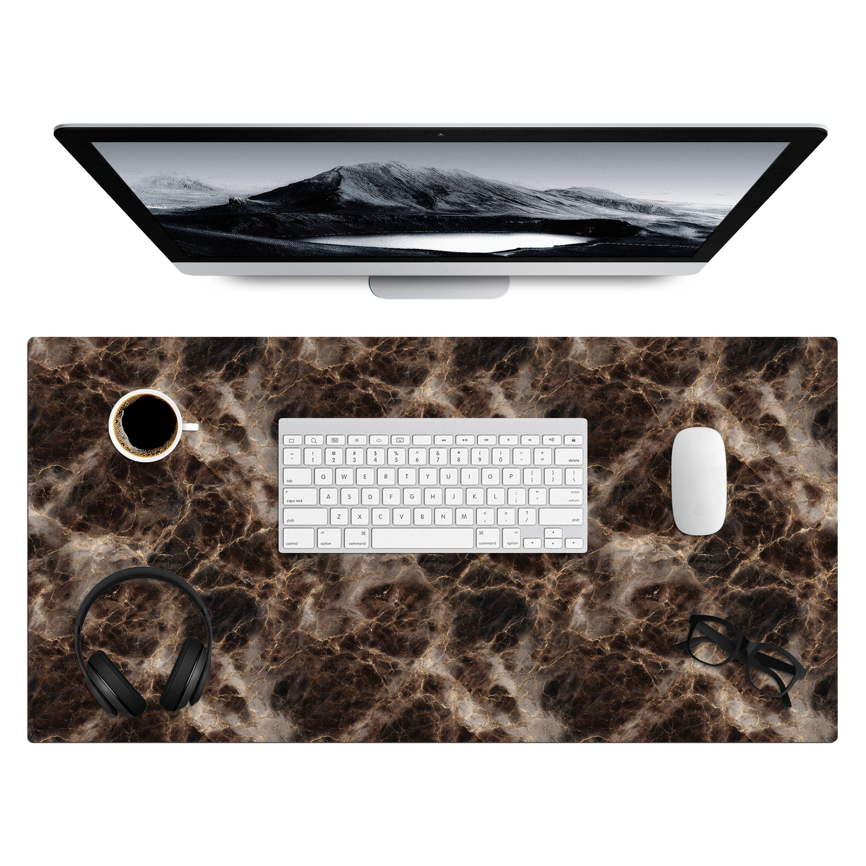 MuchoWow Gaming Mauspad Braun - Gold - Marmor (1-St), Gaming Mauspad XXL, Schreibtischunterlage, Desk Mat Groß, 80x40 cm