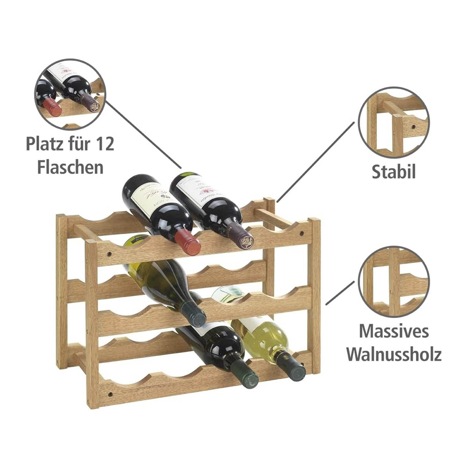 WENKO Weinregal Weinflaschenregal Norway Weinständer Flaschenregal, Walnussholz 3 Etagen für 12 Flaschen 42 x 28 x 21 cm – Bild 4 von 5