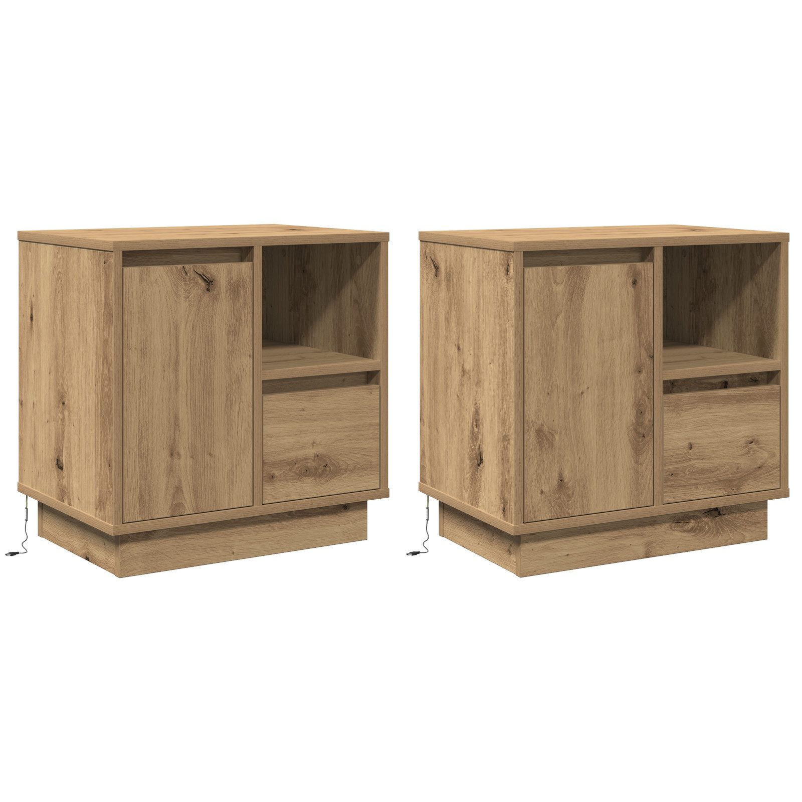 Nachttisch LED-Nachttische 2 Stk. Artisan Eiche 50x34,5x50 cm