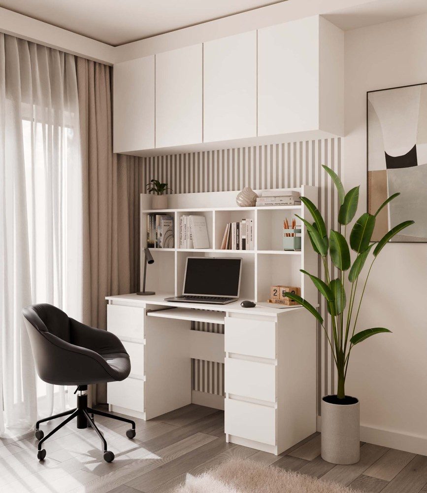 Raumhirsch Furniture Schreibtisch mit Tastaturauszug, Bürotisch, BüroBürotisch (Maße 130 x 146 x 51 cm, viel Stauraum), Modernes Design, Robuste Konstruktion