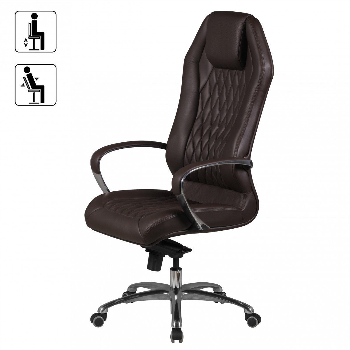 Amstyle Chefsessel Monterey Echtleder braun Bürostuhl Leder höhenverstellbar (Bürostuhl MONTEREY Echtleder Braun 120KG), Schreibtischstuhl mit hoher Rückenlehne und Kopfstütze