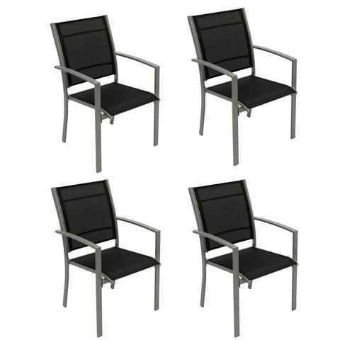DEGAMO Gartensessel PINO (4-St), Metallgestells silbergrau, Sitz- und Rückenteil PVC-Gewebe schwarz, stapelbar