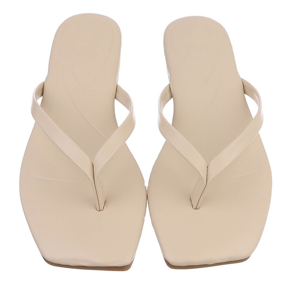 Ital-Design Minimalistische Damen Flip-Flops mit flacher Sohle Zehentrenner (91512453) Blockabsatz Zehentrenner in Beige – Bild 4 von 5