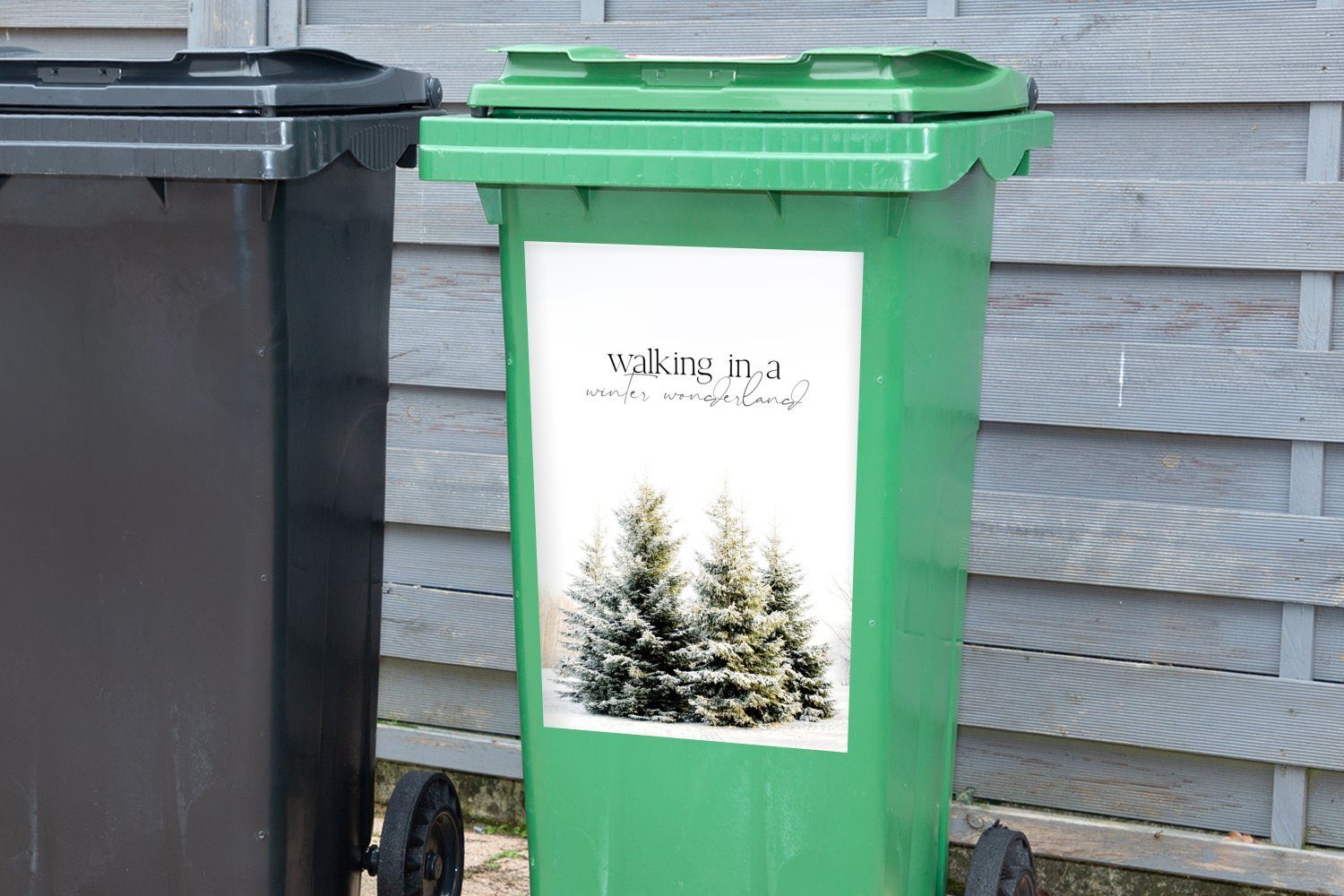 Weihnachtsbaum (1 - Winter Wandsticker MuchoWow Container, Mülleimer-aufkleber, Abfalbehälter Sticker, - St), Mülltonne, Schnee
