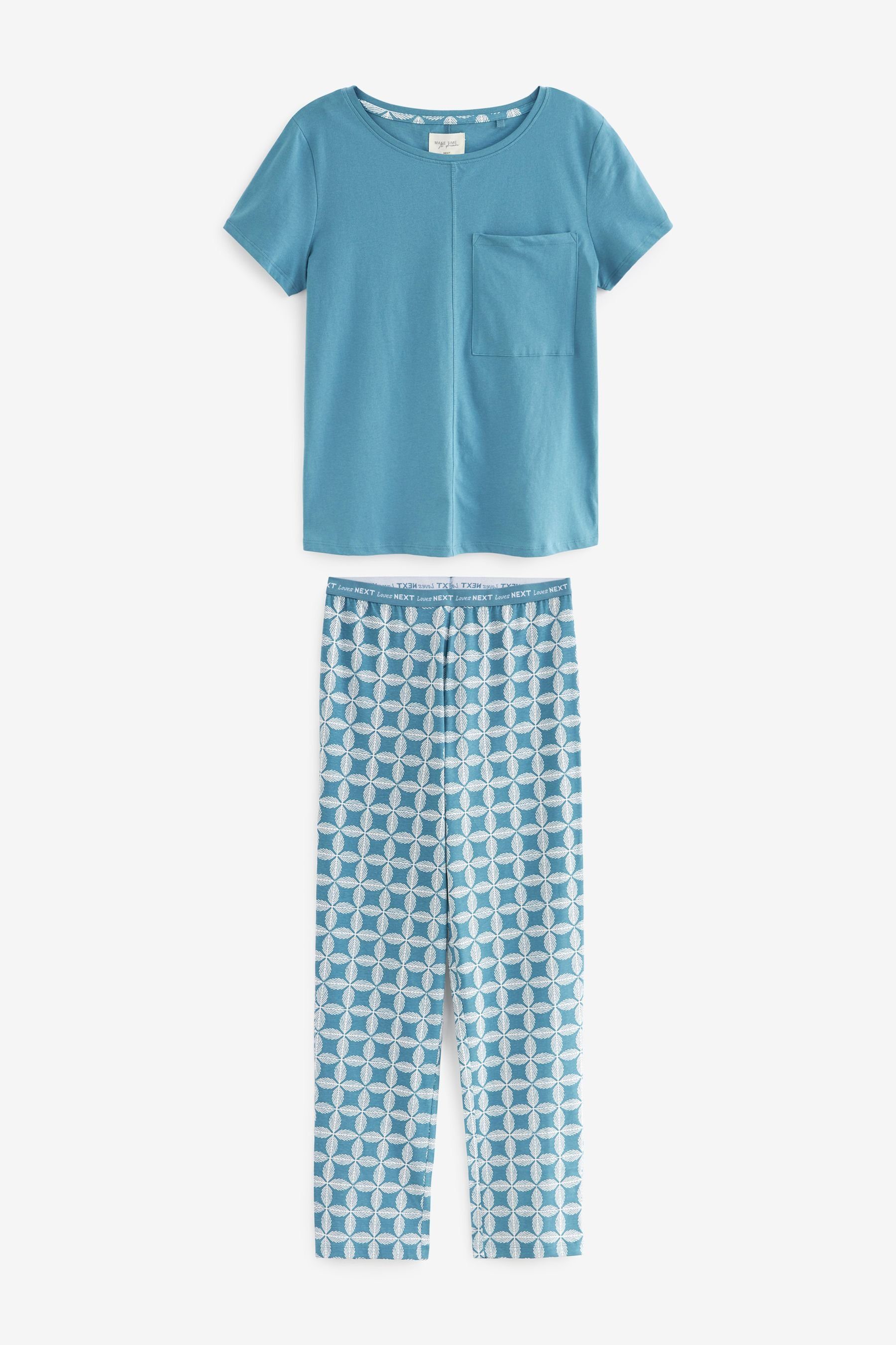 Next Pyjama Kurzärmeliger Baumwoll-Pyjama (2 tlg) Blue Geo