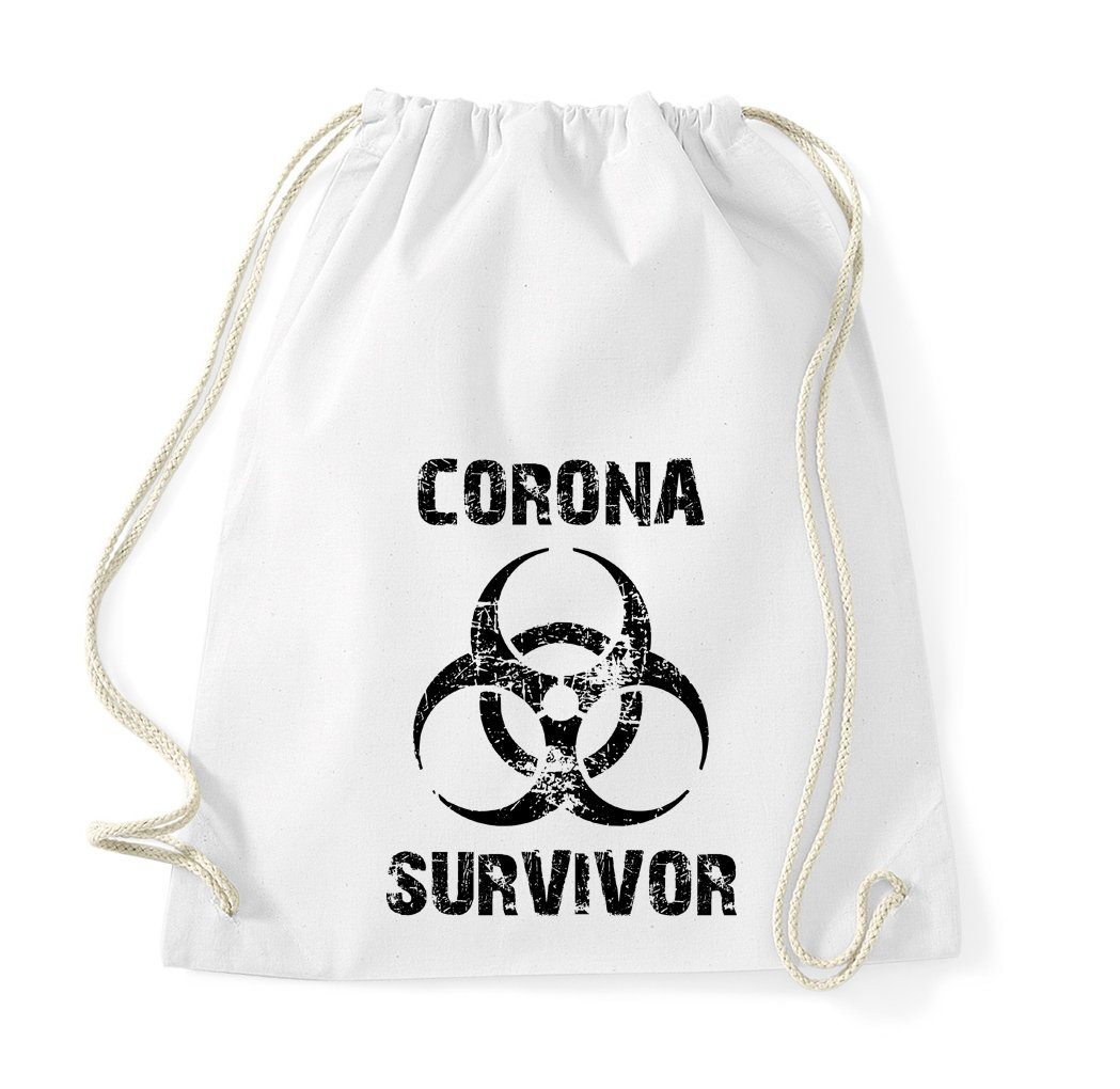 Youth Designz Turnbeutel Corona Survivor Baumwoll Tasche Turnbeutel, mit modischem Print Weiß