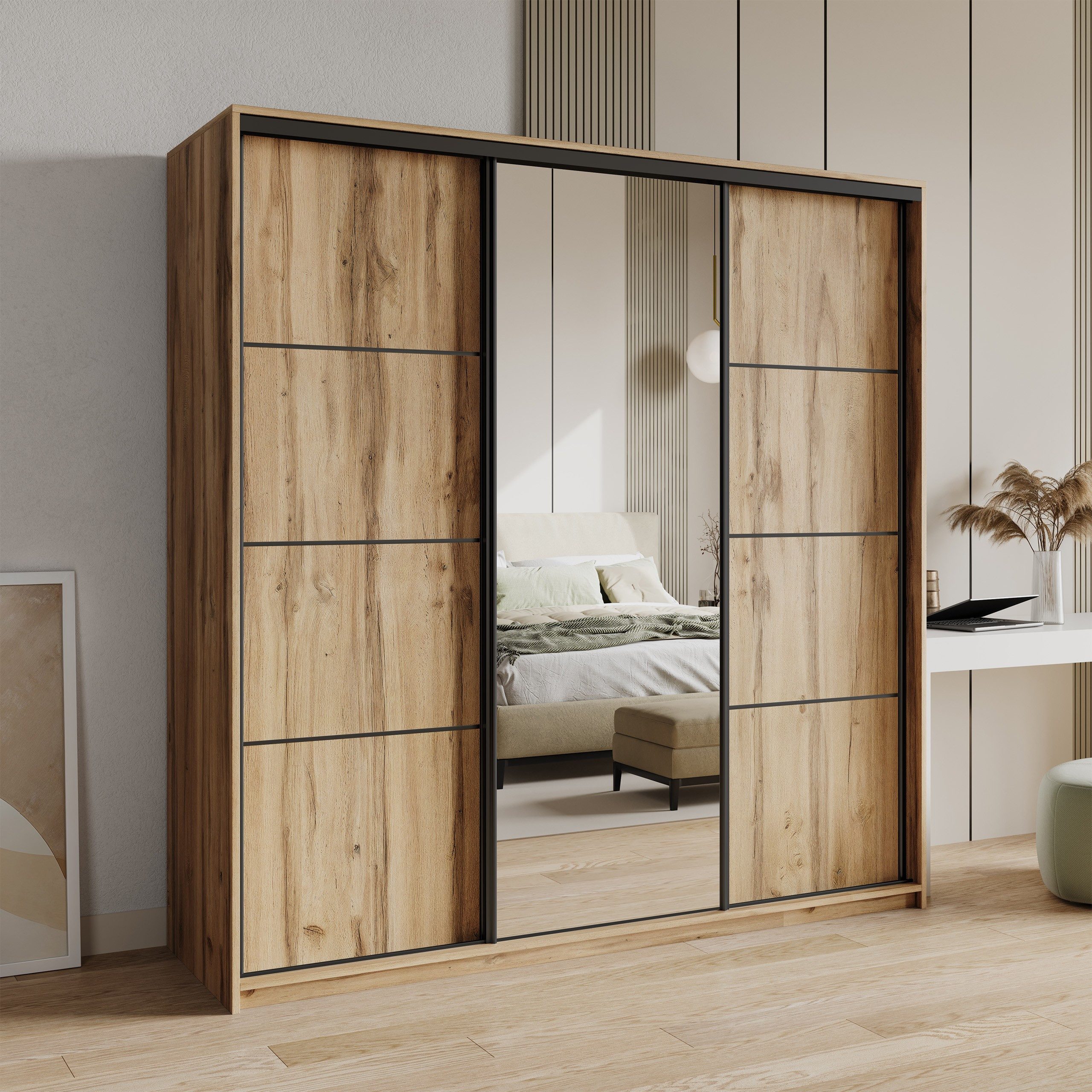 Masseno Schwebetürenschrank VARO Kleiderschrank mit Spiegel günstig online kaufen