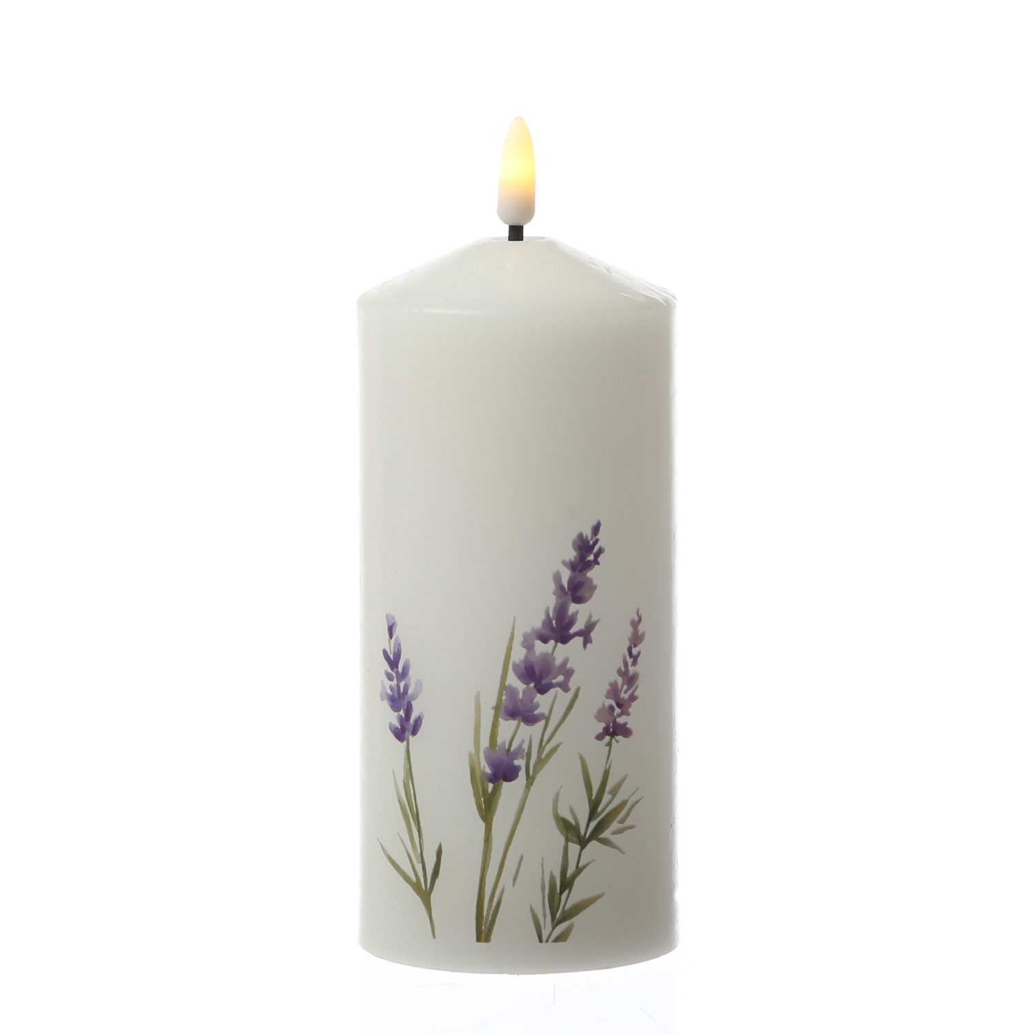 MARELIDA LED-Kerze LED Kerze mit Lavendel Motiv Echtwachskerze 7x18,5cm Batterie Timer, LED Classic, warmweiß (2100K bis 3000K) – Bild 5 von 5