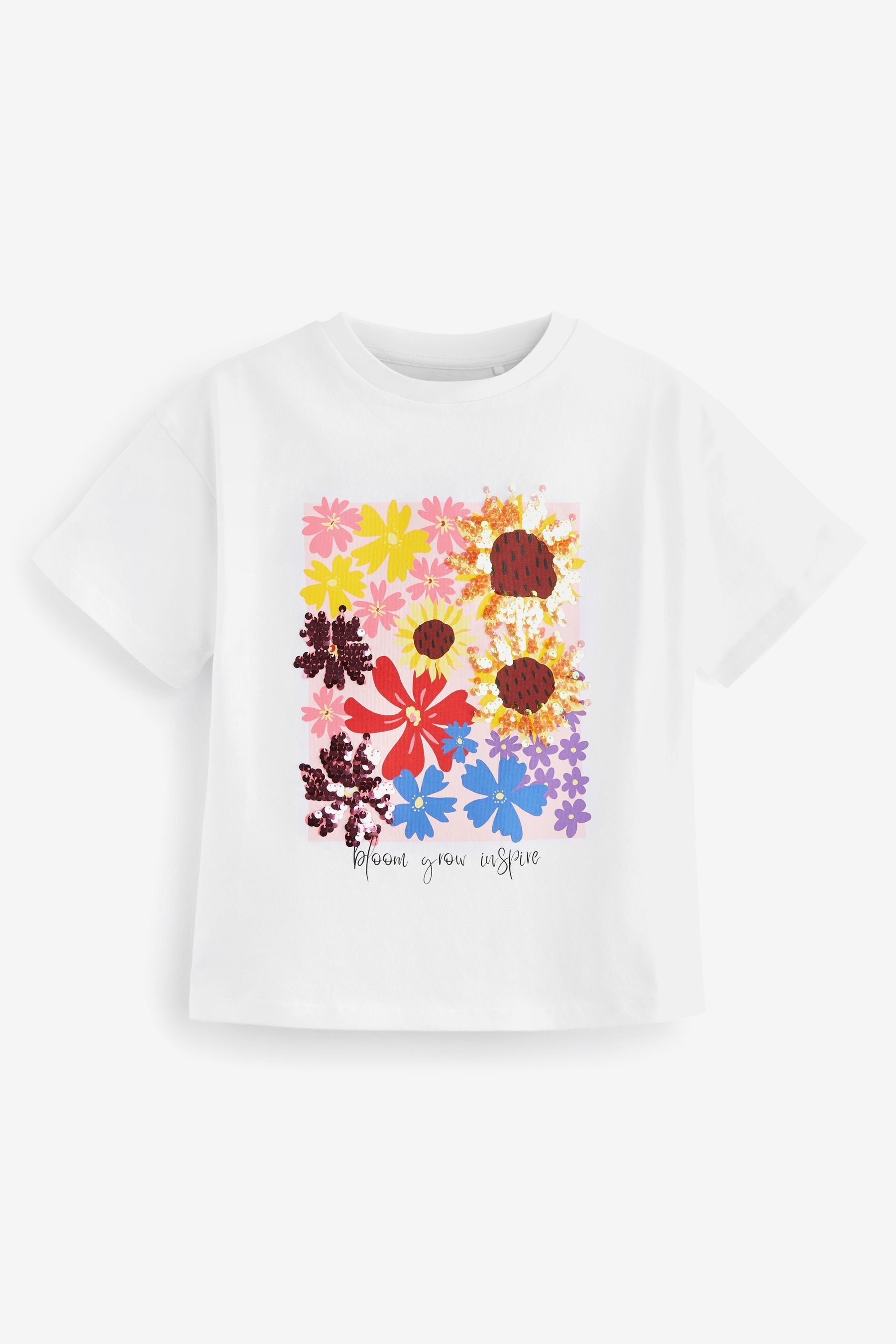 Kinder Shirts Next T-Shirt T-Shirt mit Blumendruck und Pailletten
