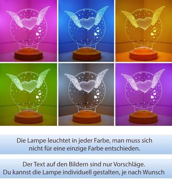 Geschenkelampe Nachttischlampe Fliegendes Herz 3D mehrfarbige Nachtlicht Hochzeitsgeschenk, Leuchte 7 Farben fest integriert, Valentinstagsgeschenk für Ehefrau, Sie, Partner, Freundin