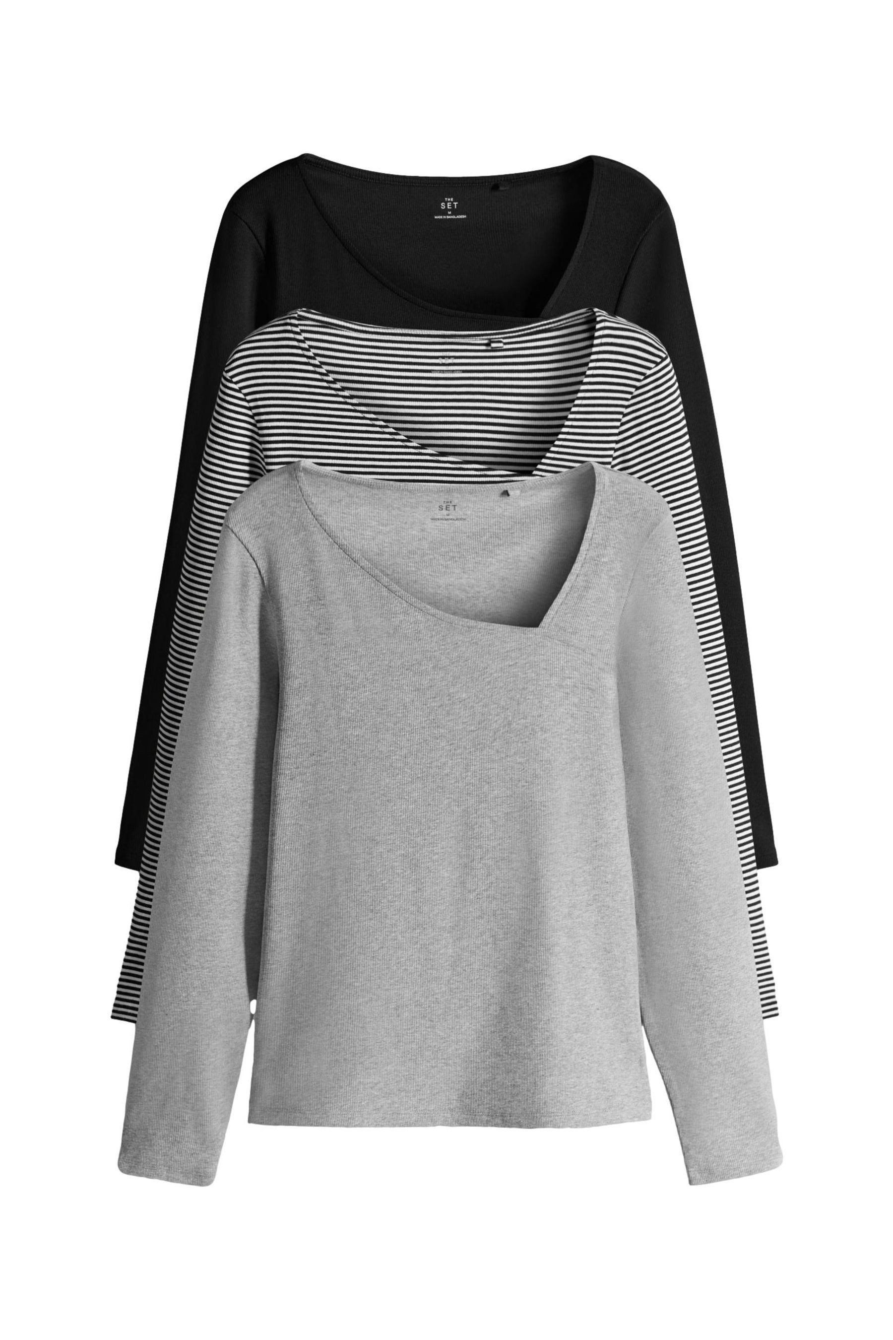 The Set Langarmshirt The Set Gerippte Langarmshirts, 3er-Pack (3-tlg) günstig online kaufen
