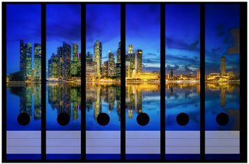 Wallario Etiketten Skyline von Singapur in der Abenddämmerung, Ordnerrücken-Sticker in verschiedenen Ausführungen