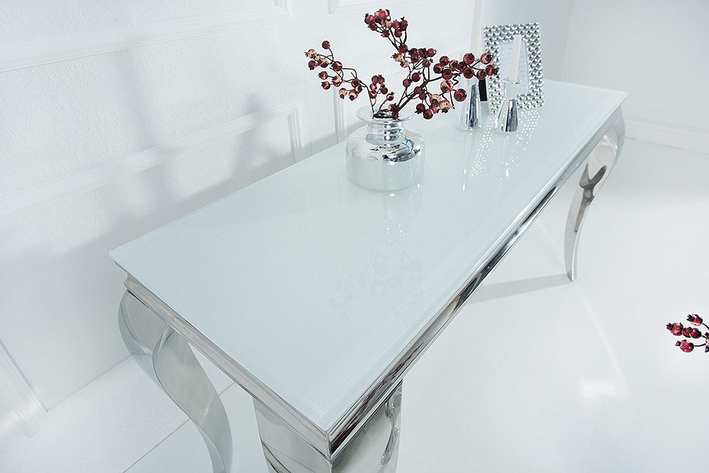 riess-ambiente Konsolentisch MODERN BAROCK 145cm weiß / silber (Einzelartikel, 1-St), Flur · Opalglas · Edelstahl · eckig · Wohnzimmer – Bild 4 von 5