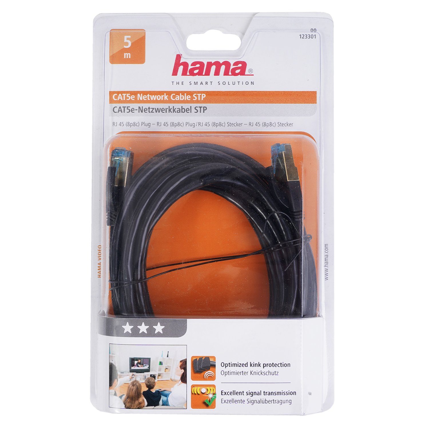 Hama 5m Netzwerk-Kabel Cat5e STP Lan-Kabel Schwarz LAN-Kabel, RJ45, Kein (500 cm), Patch-Kabel Cat 5e Gigabit Ethernet