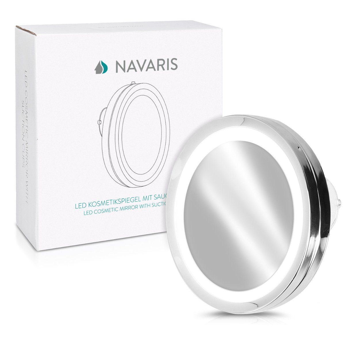 Beleuchtung 5-fach Kosmetikspiegel Vergrößerungsspiegel Navaris - LED Saugnapf Vergrößerung Silber