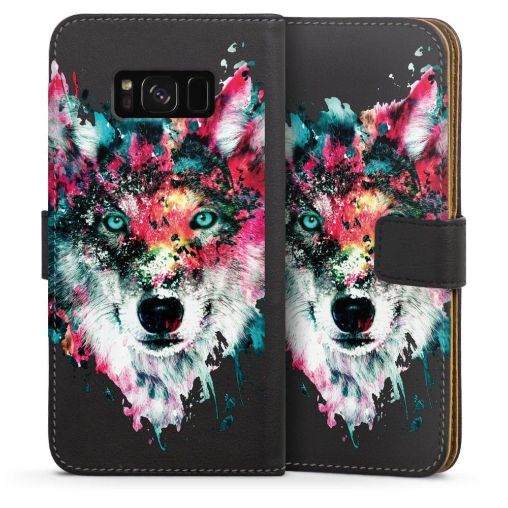 DeinDesign Handyhülle Riza Peker Wolf bunt Wolve ohne Hintergrund, Samsung Galaxy S8 Plus Hülle Handy Flip Case Wallet Cover