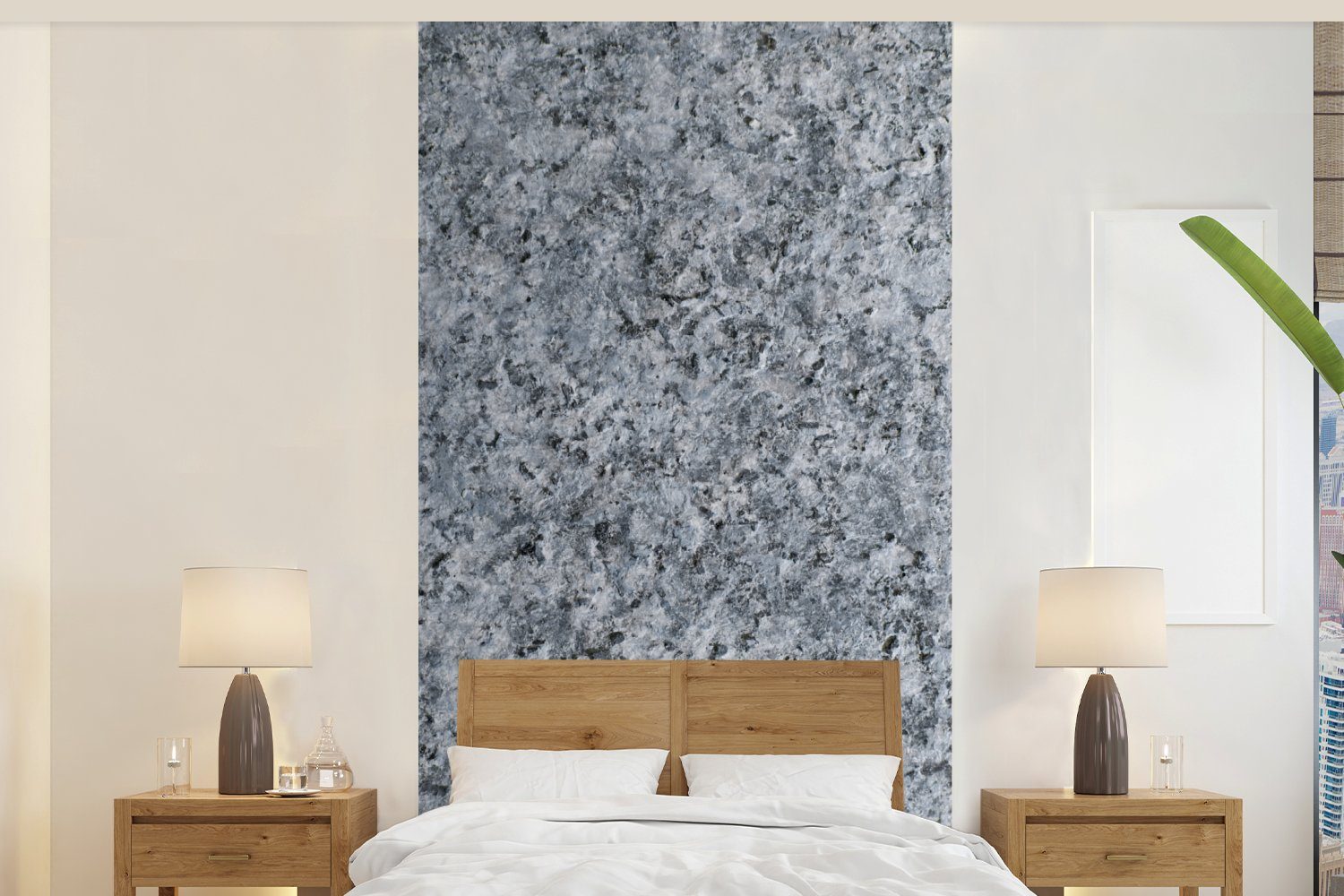 Schlafzimmer Granit Design Grau, für Vliestapete bedruckt, Stein - Wohnzimmer - Muster MuchoWow - Matt, Fototapete Küche, St), - Fototapete (2