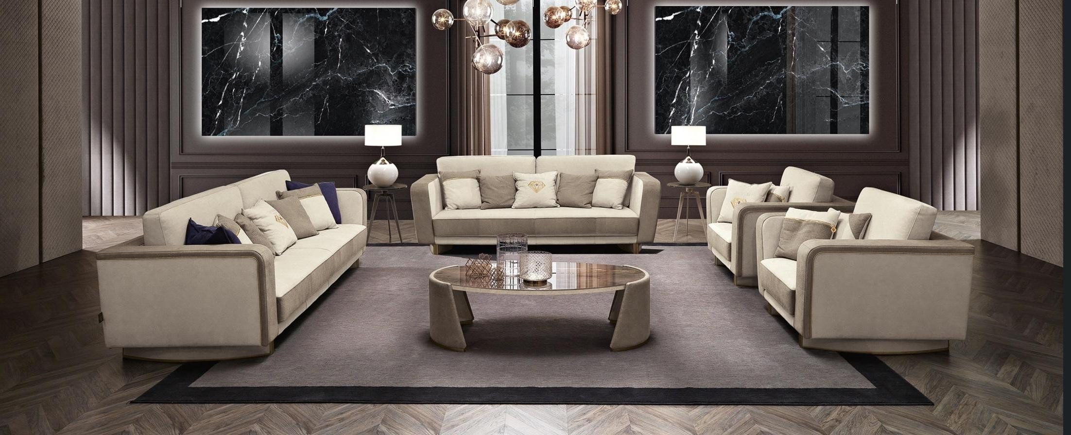 Xlmoebel Polstergarnitur Elegante Sofagarnitur in Grau mit Holz-Couchtisch und hohem Komfort, (Sofagarnitur 3 + 3 + 1 + 1 Sitzer + Couchtisch), Hergestellt in Europa
