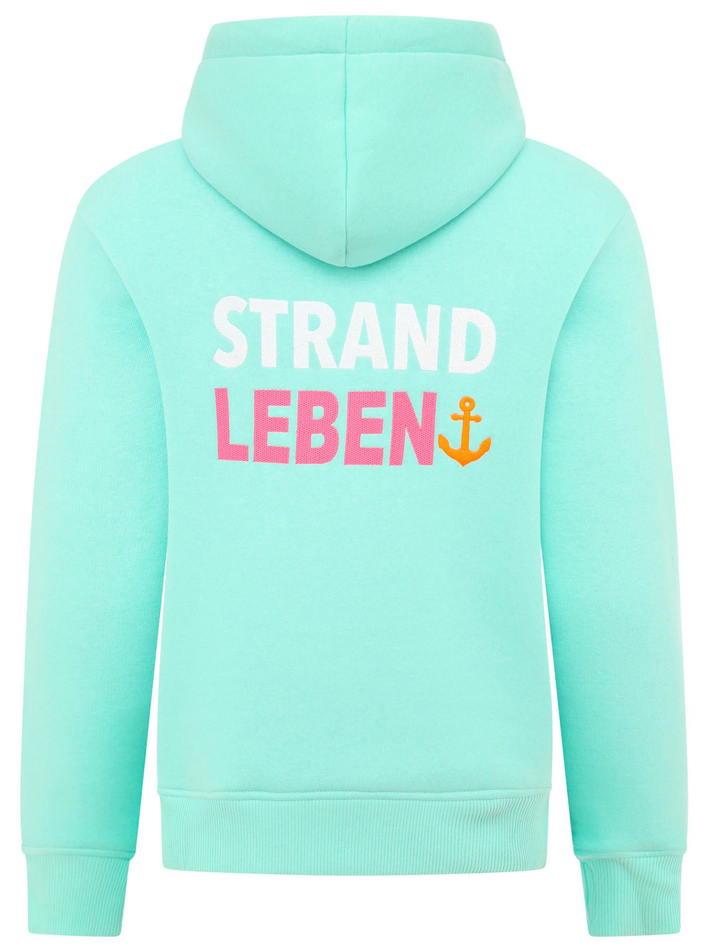 Zwillingsherz Hoodie "Meine Heimat" mit aufgesticktem "Strand"-Schriftzug vorne und hinten