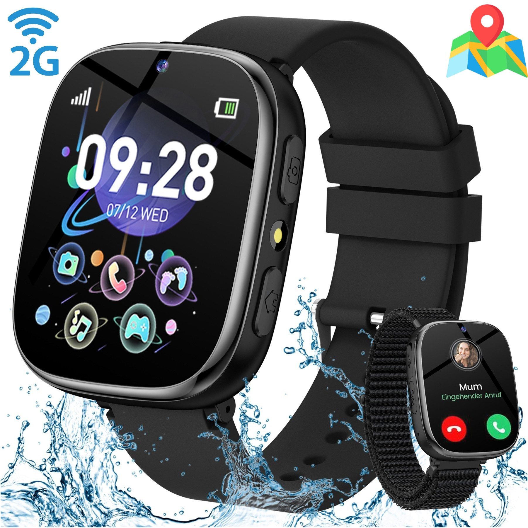 SWGOTA 2G Smartwatch Kinder mit Telefonfunktion,Unterstützung für SOS Smartwatch (1,83 Zoll) mit 31 Spiele, Schulmodus,Foto,Video,Wecker, IP68 Fitness Tracker Kompatibel mit Android und iOS