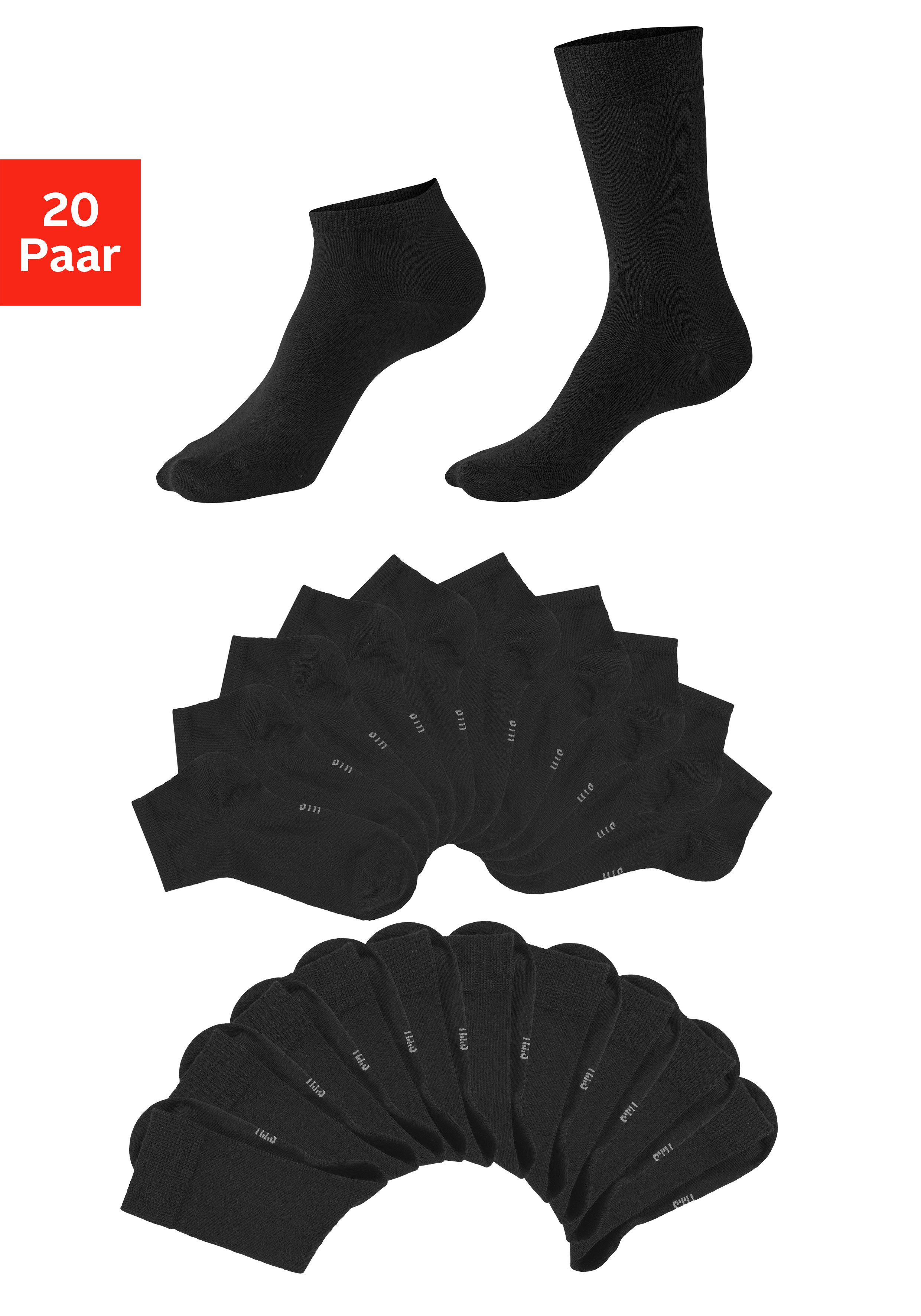 H.I.S Basicsocken Damen und Herren Atmungsaktiver Baumwollanteil, Business, Basic (Packung, 20-Paar, Gr. 35-38 bis 47-48) zwei Längen im Kombi Pack