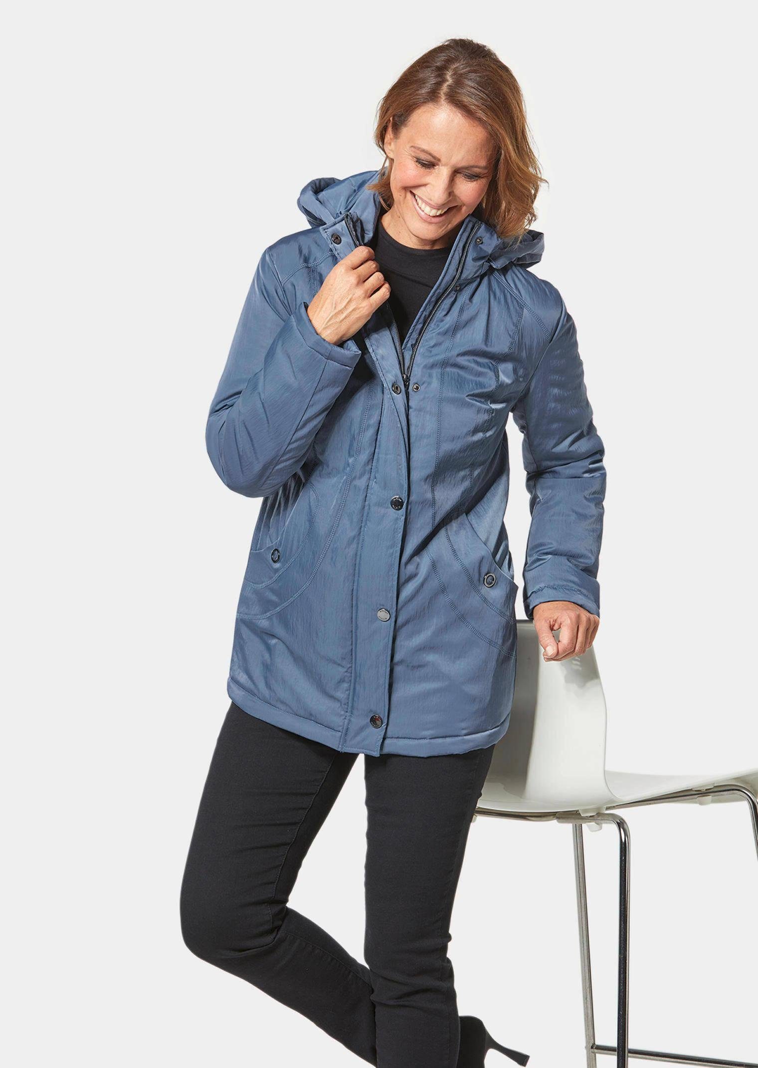 GOLDNER Winterjacke Jacke mit Kapuze dezenter in rauchblau Crashstruktur