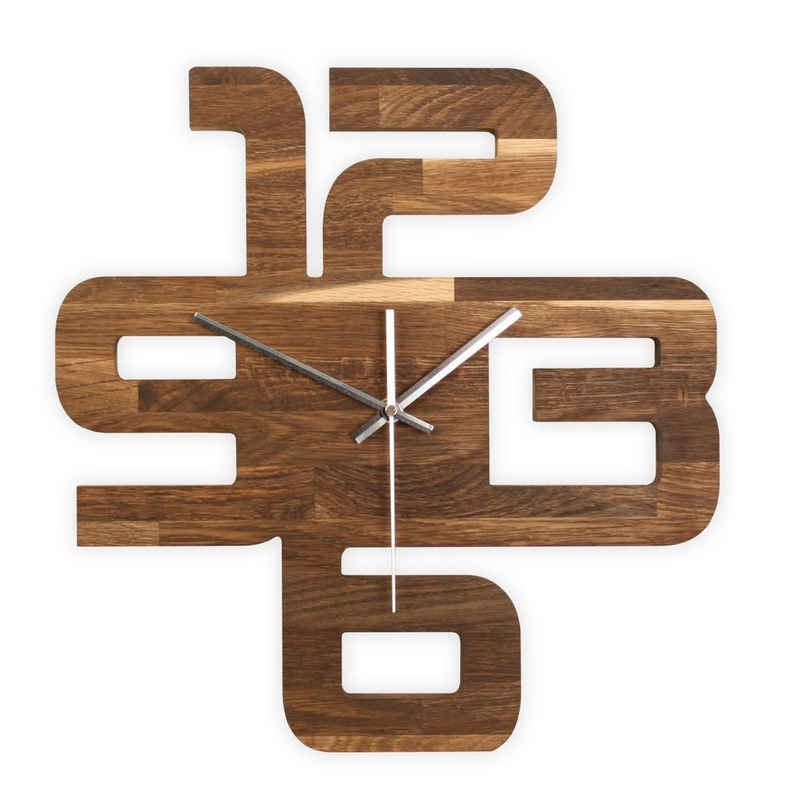Kreative Feder Wanduhr Designer-Wanduhr „Time“ aus hochwertigem Echtholz (ohne Ticken; Funk- oder Quarzuhrwerk; elegant, außergewöhnlich, modern)