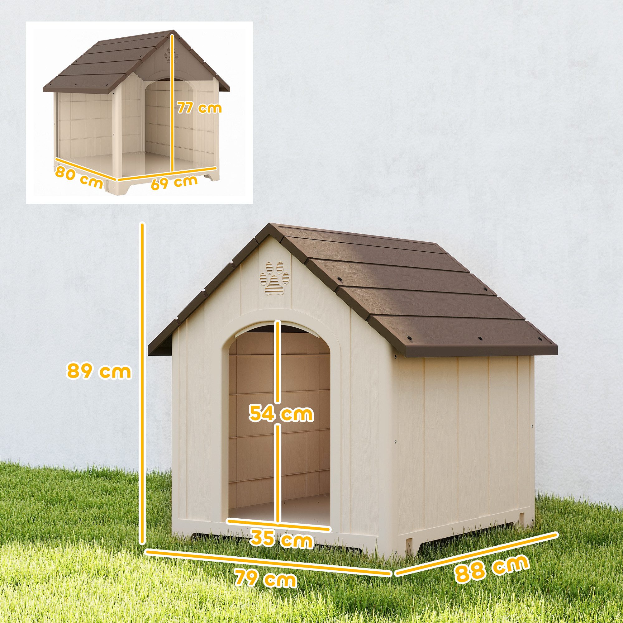 PawHut Hundehütte wetterfestes Hundehaus Outdoor Hütte mit aufklappbarem Asphaltdach, BxTxH: 88x79x89 cm