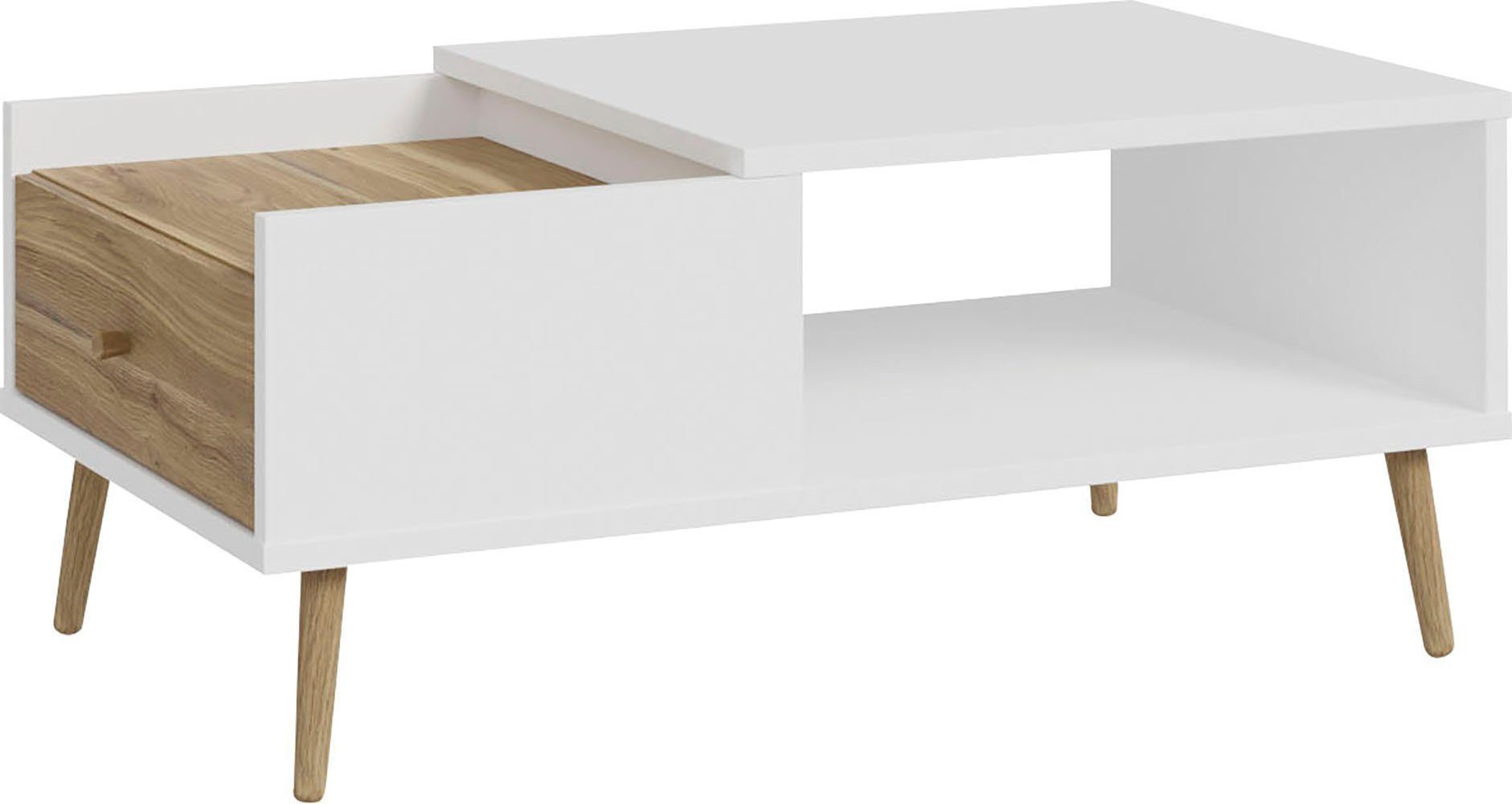Couchtisch Schublade, Fach, Weiß / Mauvella Eiche Dekor - 106x45,4x59,8cm (BxHxT)