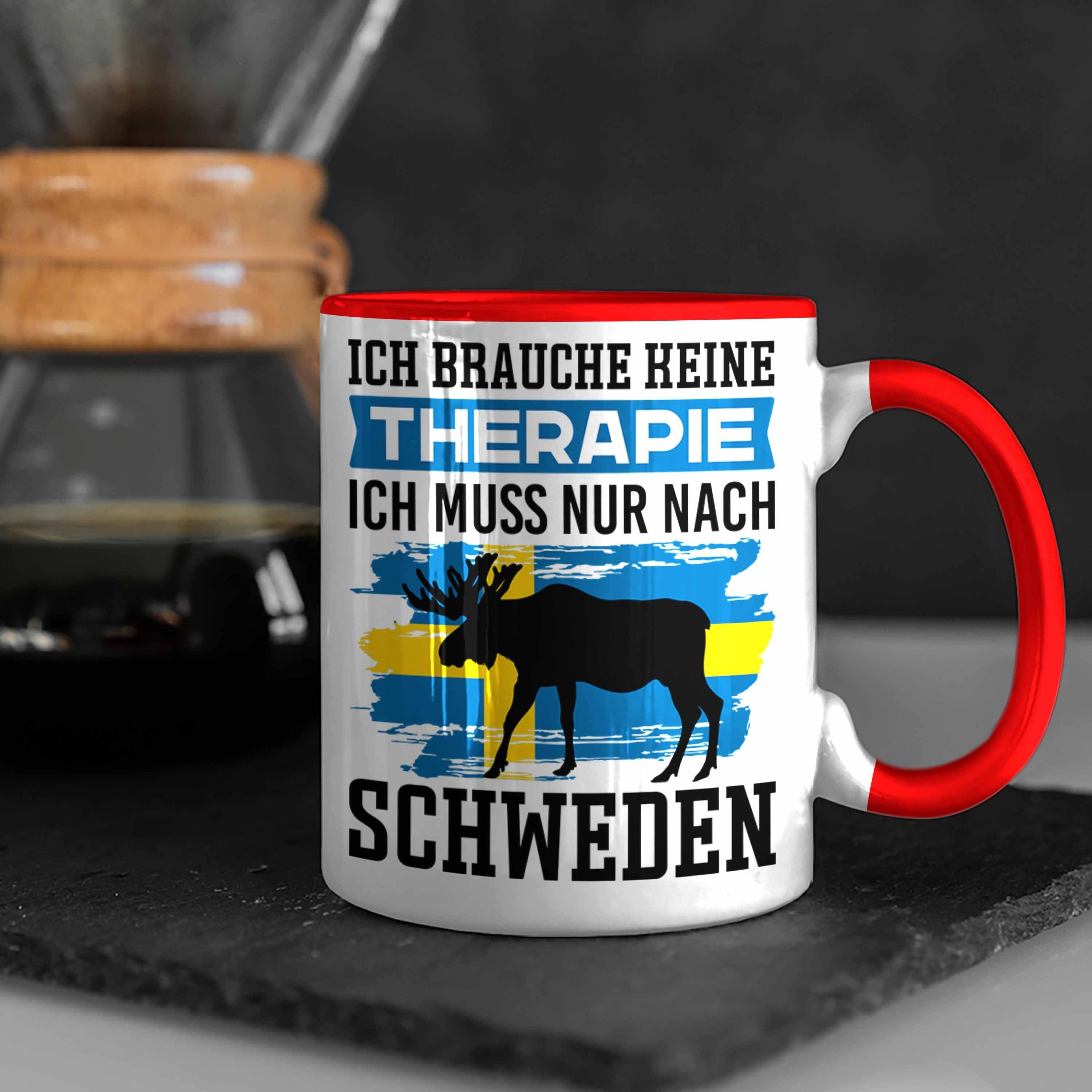 Tasse Geschenk Urlaub Keine Trendation Therapie Tasse Ic Schweden Rot Brauche Schweden Ich