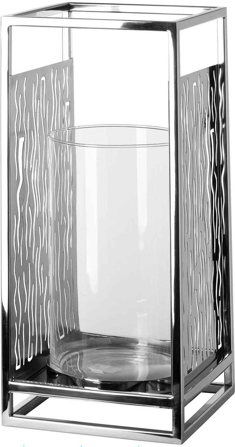 Fink Windlicht Kerzenhalter NICOSA (1 St), aus Edelstahl und Glas, mit ausgestanzten Cut-Outs