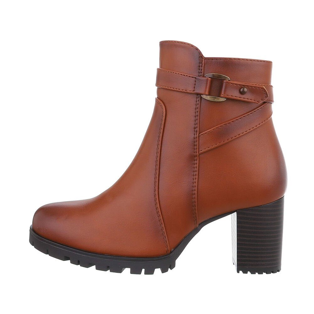 Ital-Design Damen High-Heel-Stiefelette (84338179) Blockabsatz High-Heel Stiefeletten in Camel