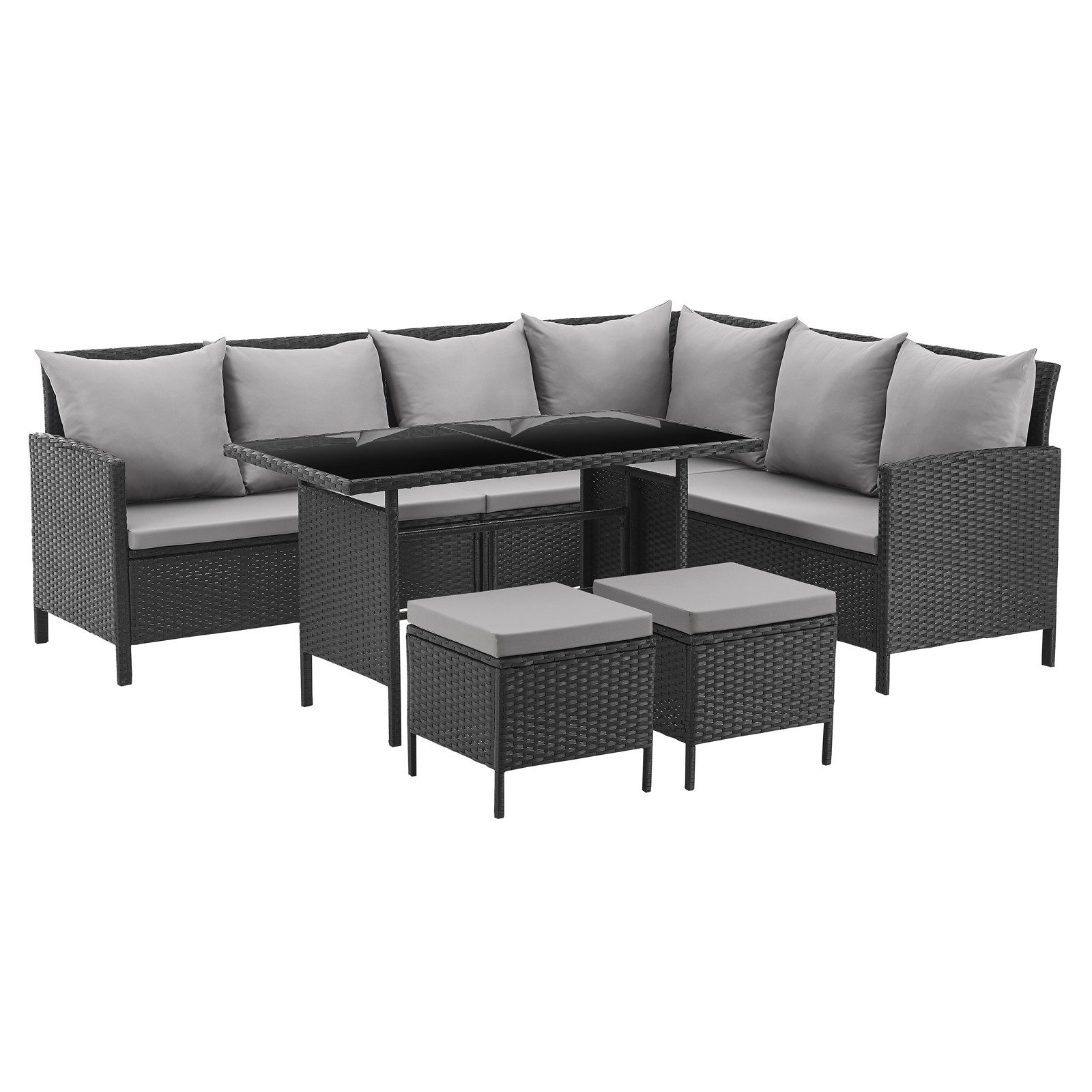 SVITA Gartenlounge-Set MADISON, (Set, 2-tlg., Lounge mit Tisch), Gartenmöbelset, Sitzlounge, inkl. Kissen, Schwarz