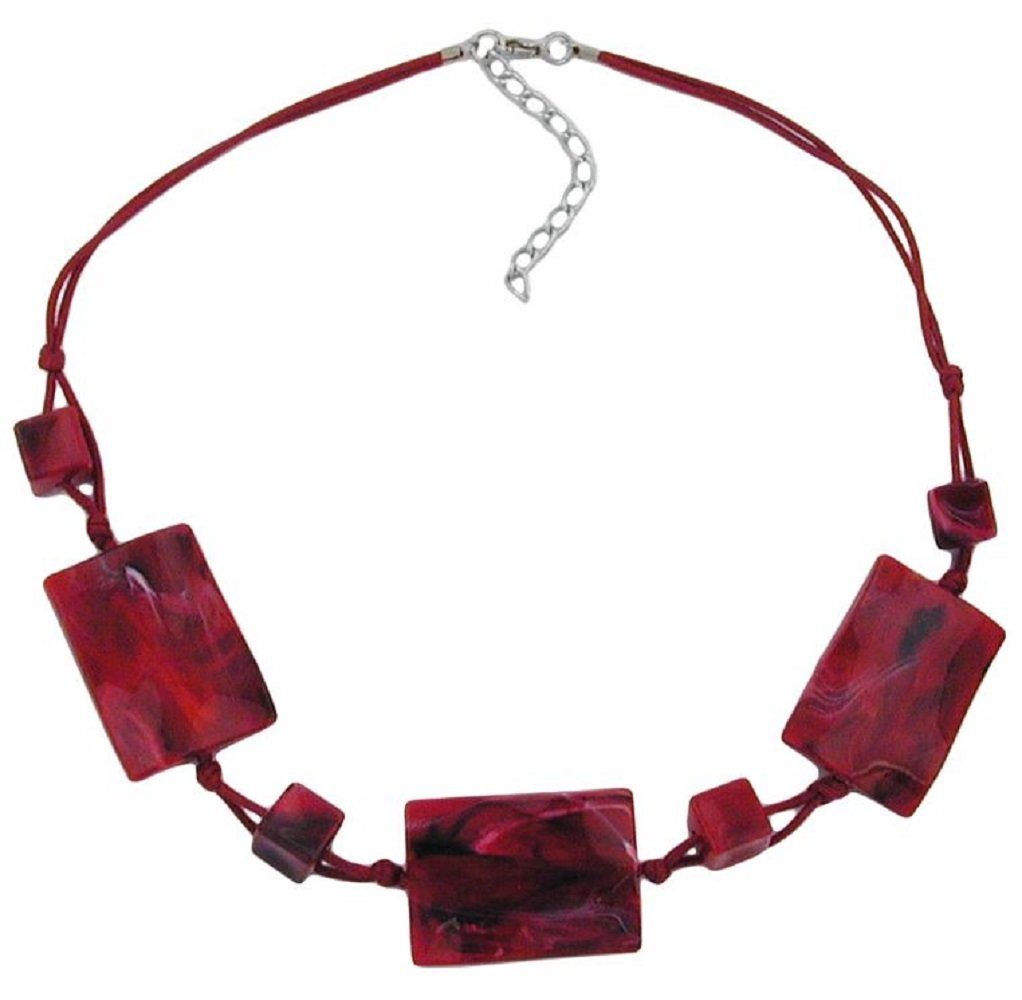 unbespielt Collier Kette mit gewellten Viereck-Kunststoff-Perlen rot-schwarz 45 cm, Modeschmuck für Damen