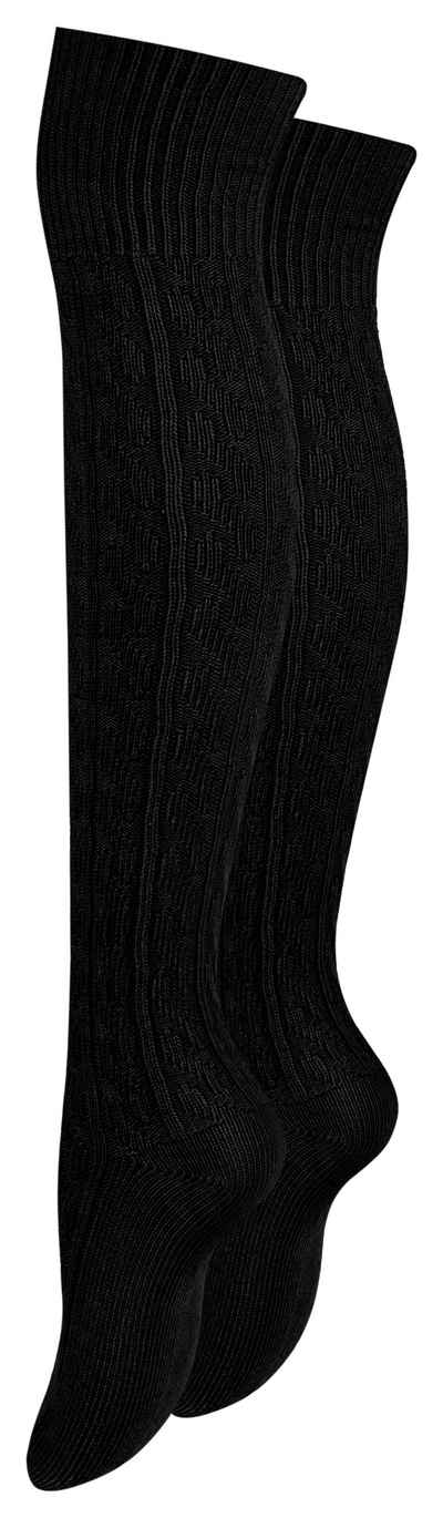 Paolo Renzo Overknees (1-Paar) Atmungsaktive Damen Overknee Strümpfe mit Zopfmuster aus hochwertiger Baumwolle und breitem Pique-Komfortbund - Uni - Einheitsgröße