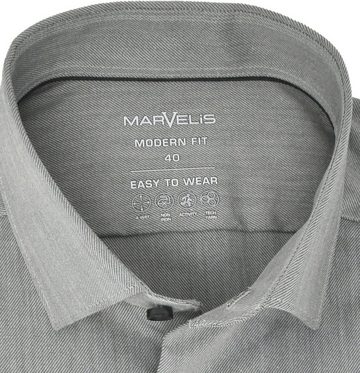 MARVELIS Businesshemd Easy To Wear Hemd - Modern Fit - Langarm - Einfarbig - Grau 4-Wege-Stretch