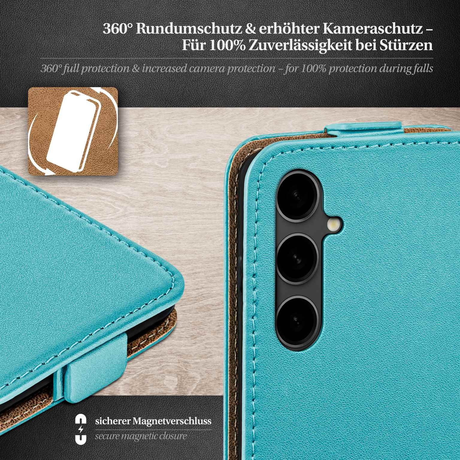 moex Handyhülle für Samsung Galaxy S23 FE Hülle Klappbar Flip Case Türkis 6,4 Zoll, 360 Grad Schutz Handytasche Leder Optik PU Lederhülle Cover Klapphülle