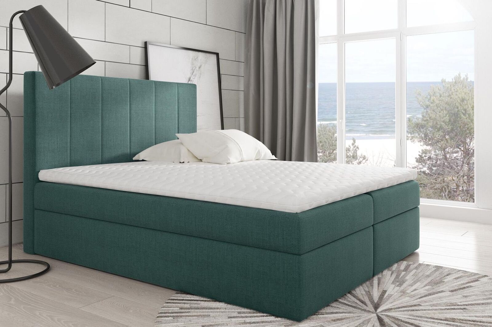 JVmoebel Bett, Modernes Bett Schlafzimmer Betten Stoff Boxspringbett Textil Design Grün