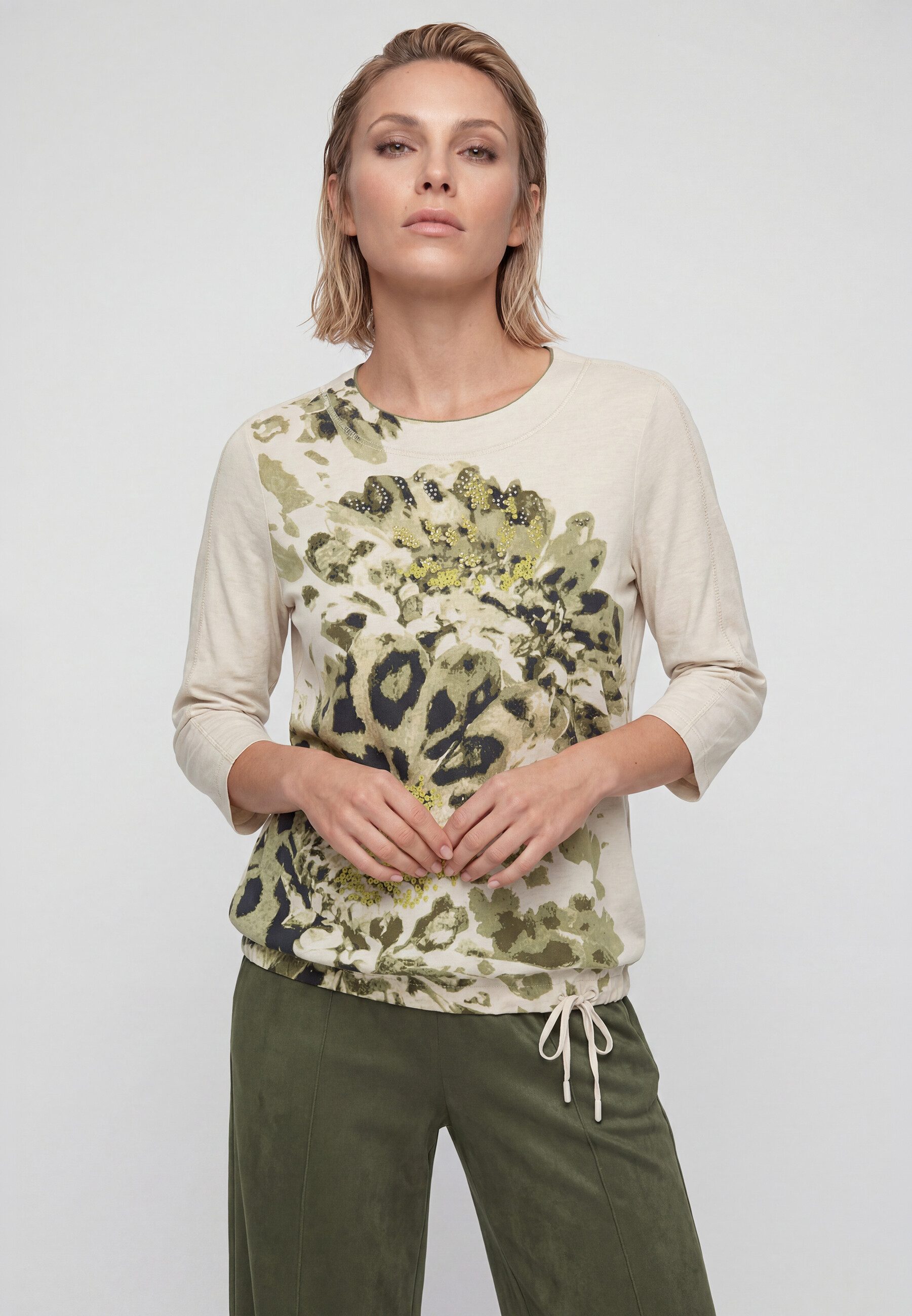 Olsen T-Shirt Shirt mit Panneaux-Print und Tunnelzug