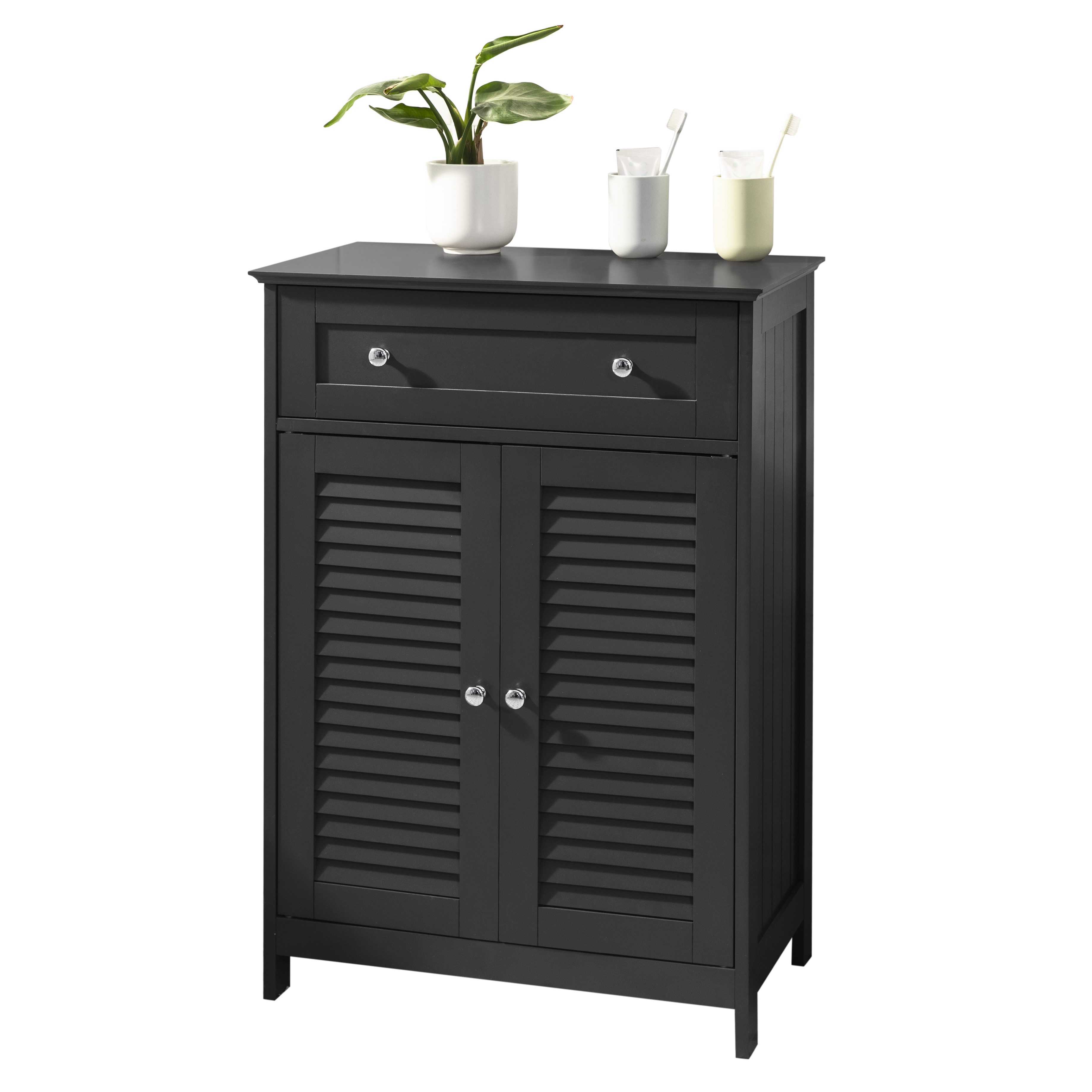 SoBuy Badkommode FRG238, Badezimmerschrank Aufbewahrungsschrank Doppeltürschrank, Badmöbel Sideboard Flurschrank, mit 2 Türen, verstellbare Ablagen