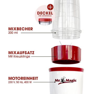 Mr. Magic Standmixer Smoothi-Maker, 400 W, 4-teilig rot/weiß