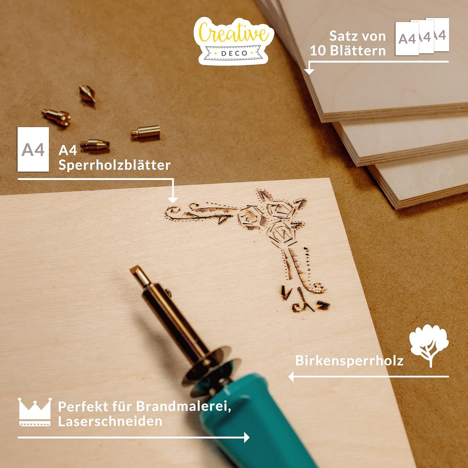 Creative Deco Bastelnaturmaterial Sperrholzplatte 10mm Birkensperrholz Dünne Holz-Zuschnitte, (10-tlg), Perfektes Blatt für Laubsäge, Brandmalerei, Laserschnitt
