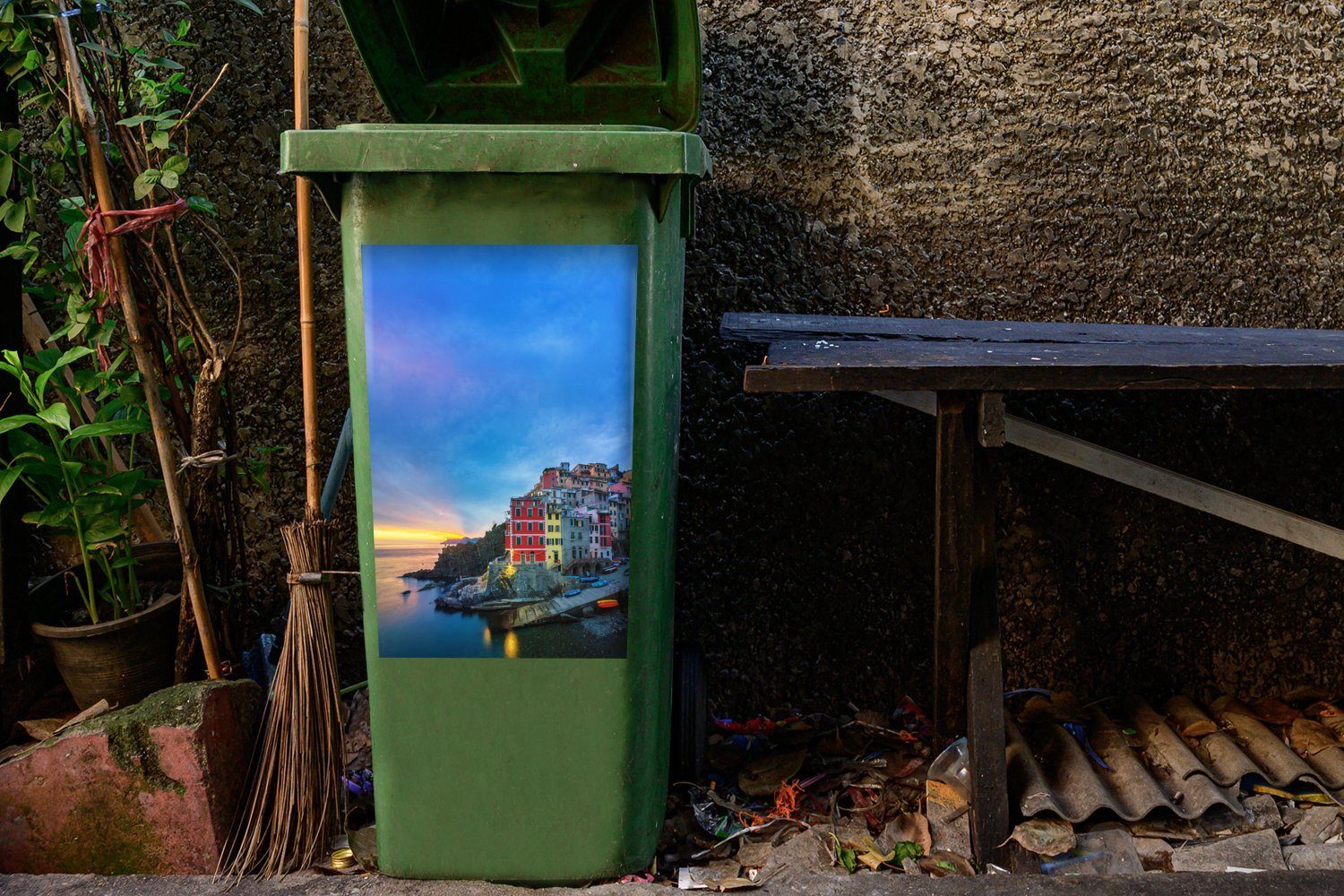 Mülleimer-aufkleber, in Sticker, Cinque Container, Abfalbehälter (1 Dämmerung St), Wandsticker Terre MuchoWow Mülltonne,