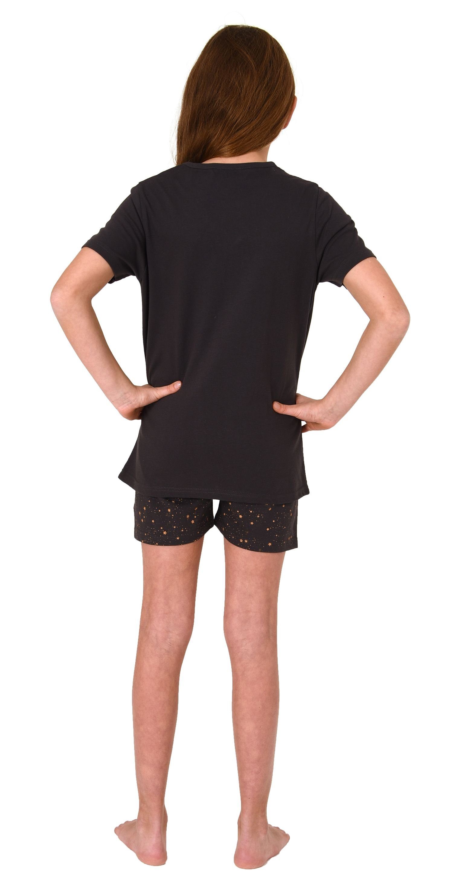 Normann Pyjama kurzarm Mädchen Front-Print Pyjama Sternchen-Design dunkelgrau und mit Shorty